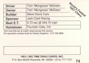 1991 Big Time Drag #74 Tom McEwen Back