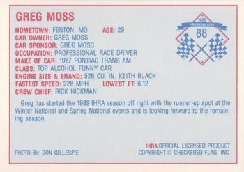 1989 Checkered Flag IHRA #88 Greg Moss Back