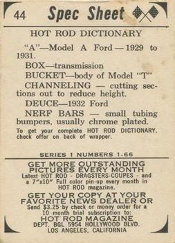 1965 Donruss Spec Sheet #44 Hot Rod Dictonary Back