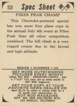 1965 Donruss Spec Sheet #53 Pikes Peak Champ Back