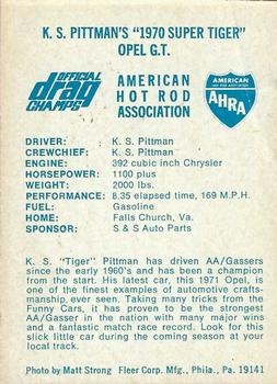 1971 Fleer AHRA Drag Champs #NNO K.S. Pittman Back
