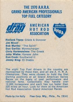 1971 Fleer AHRA Drag Champs #NNO Richard Tharp / Jim Nicoll / Bob Murray / Don Garlits / Chris Karamesines / John Wiebe / Don Cook /  Jimmy King Back
