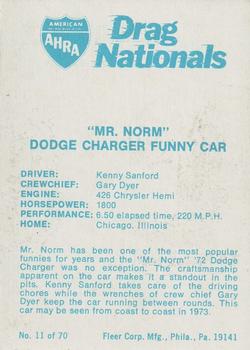 1972 Fleer AHRA Drag Nationals #11 Kenny Sanford Back