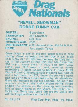 1972 Fleer AHRA Drag Nationals #30 Gene Snow Back