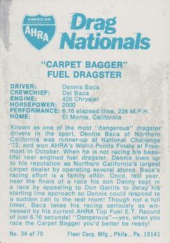1972 Fleer AHRA Drag Nationals #34 Dennis Baca Back