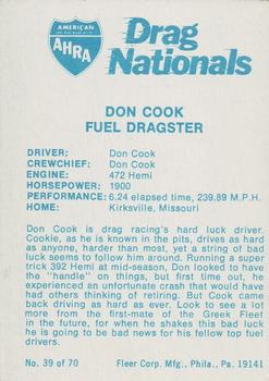 1972 Fleer AHRA Drag Nationals #39 Don Cook Back