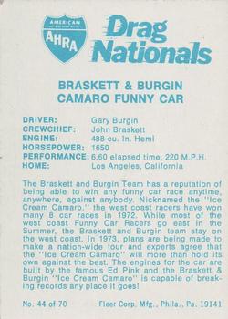 1972 Fleer AHRA Drag Nationals #44 Gary Burgin Back