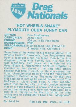 1972 Fleer AHRA Drag Nationals #46 Don Prudhomme Back