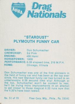 1972 Fleer AHRA Drag Nationals #51 Don Schumacher Back