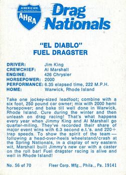1972 Fleer AHRA Drag Nationals #56 Jim King Back