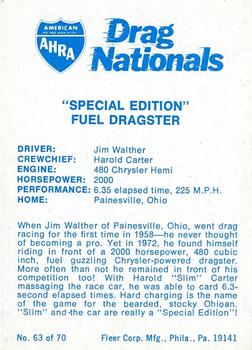 1972 Fleer AHRA Drag Nationals #63 Jim Walther Back