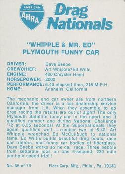 1972 Fleer AHRA Drag Nationals #66 Dave Beebe Back