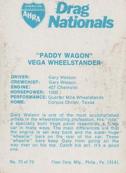 1972 Fleer AHRA Drag Nationals #70 Gary Watson Back