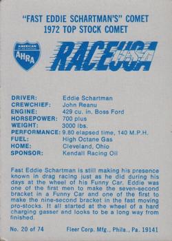 1973 Fleer AHRA Race USA #20 Eddie Schartman Back