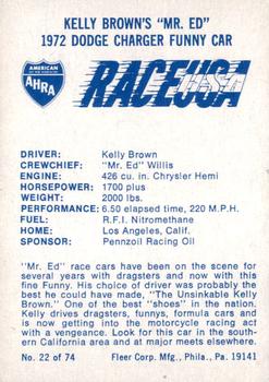 1973 Fleer AHRA Race USA #22 Kelly Brown Back