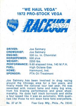 1973 Fleer AHRA Race USA #37 Joe Satmary Back
