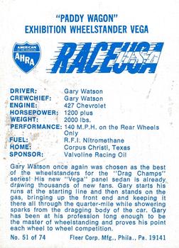 1973 Fleer AHRA Race USA #51 Gary Watson Back