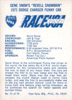 1973 Fleer AHRA Race USA #71 Gene Snow Back