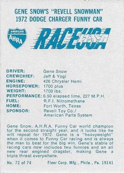 1973 Fleer AHRA Race USA #72 Gene Snow Back
