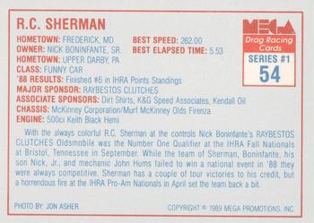 1989 Mega Drag #54 R.C. Sherman Back