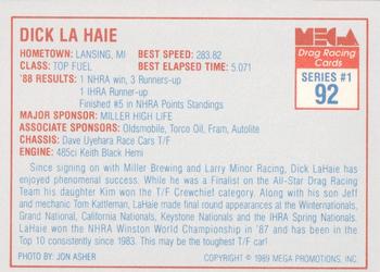 1989 Mega Drag #92 Dick LaHaie Back