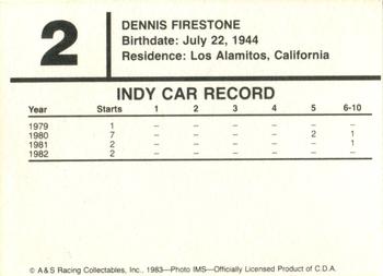 1983 A & S Racing Indy #2 Dennis Firestone Back