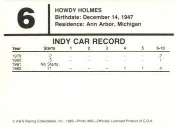 1983 A & S Racing Indy #6 Howdy Holmes Back