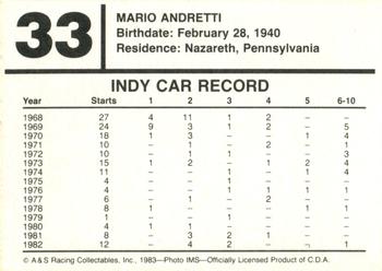1983 A & S Racing Indy #33 Mario Andretti Back