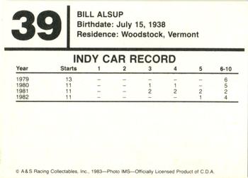 1983 A & S Racing Indy #39 Bill Alsup Back