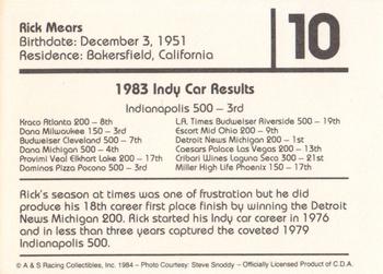 1984 A & S Racing Indy #10 Rick Mears Back