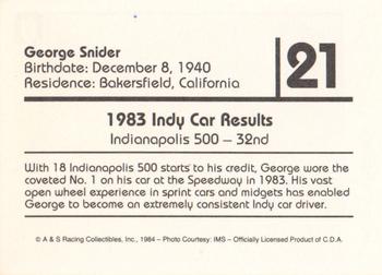 1984 A & S Racing Indy #21 George Snider Back