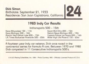 1984 A & S Racing Indy #24 Dick Simon Back
