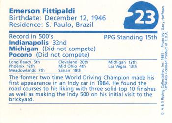 1985 A & S Racing Indy #23 Emerson Fittipaldi Back