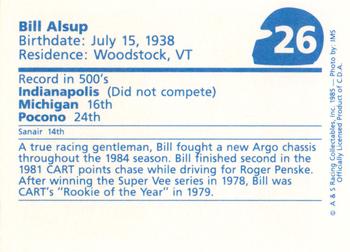 1985 A & S Racing Indy #26 Bill Alsup Back