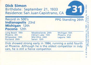 1985 A & S Racing Indy #31 Dick Simon Back