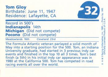 1985 A & S Racing Indy #32 Tom Gloy Back