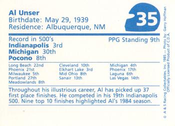 1985 A & S Racing Indy #35 Al Unser Back