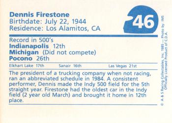 1985 A & S Racing Indy #46 Dennis Firestone Back