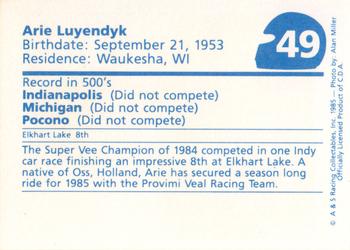 1985 A & S Racing Indy #49 Arie Luyendyk Back