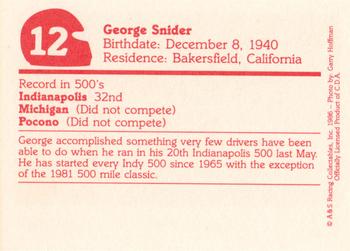 1986 A & S Racing Indy #12 George Snider Back