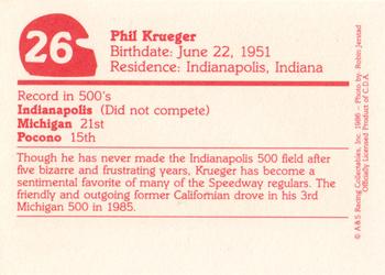 1986 A & S Racing Indy #26 Phil Krueger Back