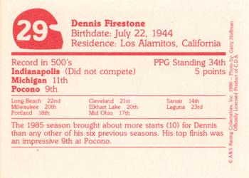 1986 A & S Racing Indy #29 Dennis Firestone Back