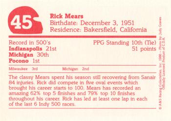 1986 A & S Racing Indy #45 Rick Mears Back