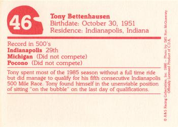 1986 A & S Racing Indy #46 Tony Bettenhausen Back