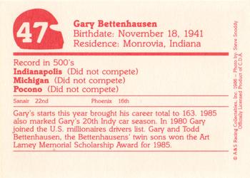 1986 A & S Racing Indy #47 Gary Bettenhausen Back