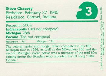 1987 A & S Racing Indy #3 Steve Chassey Back