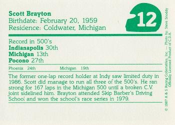 1987 A & S Racing Indy #12 Scott Brayton Back
