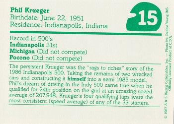 1987 A & S Racing Indy #15 Phil Krueger Back