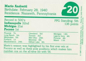 1987 A & S Racing Indy #20 Mario Andretti Back