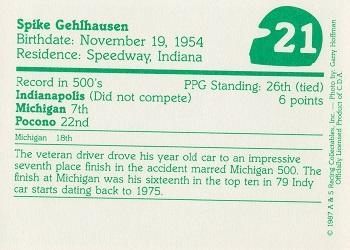 1987 A & S Racing Indy #21 Spike Gehlhausen Back